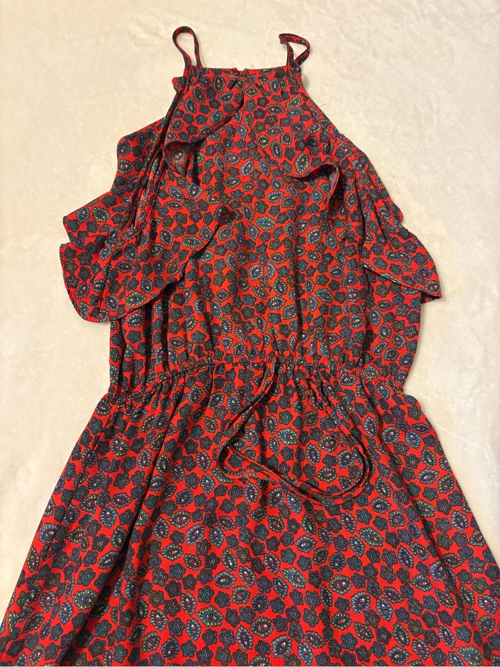 Mi Red Floral Print Spaghetti Strap Top